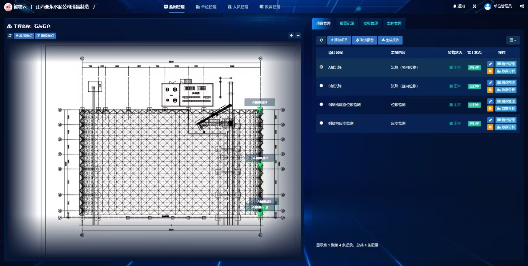 江西瑞昌亚东水泥厂石灰石仓结构监测